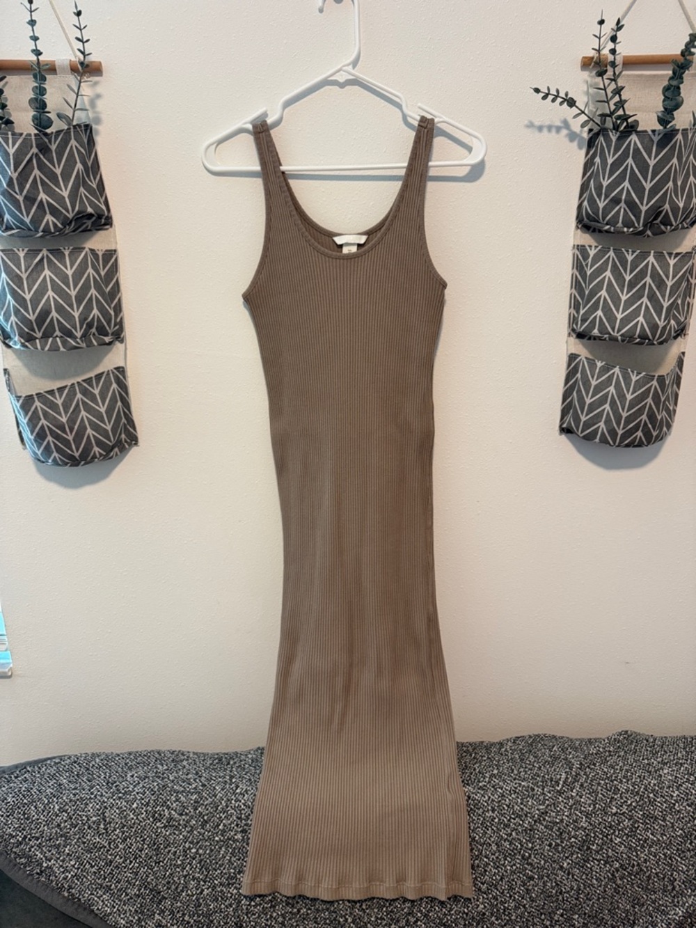 H&M Ribbed Midi Dress in Taupe Brown